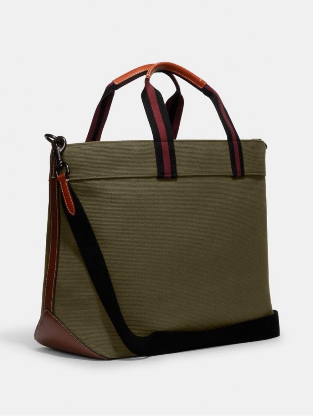 COACH Canvas Tote Bag 38 Olive Green with black & tan trim - style CJ486 - EUC - Picture 3 of 13